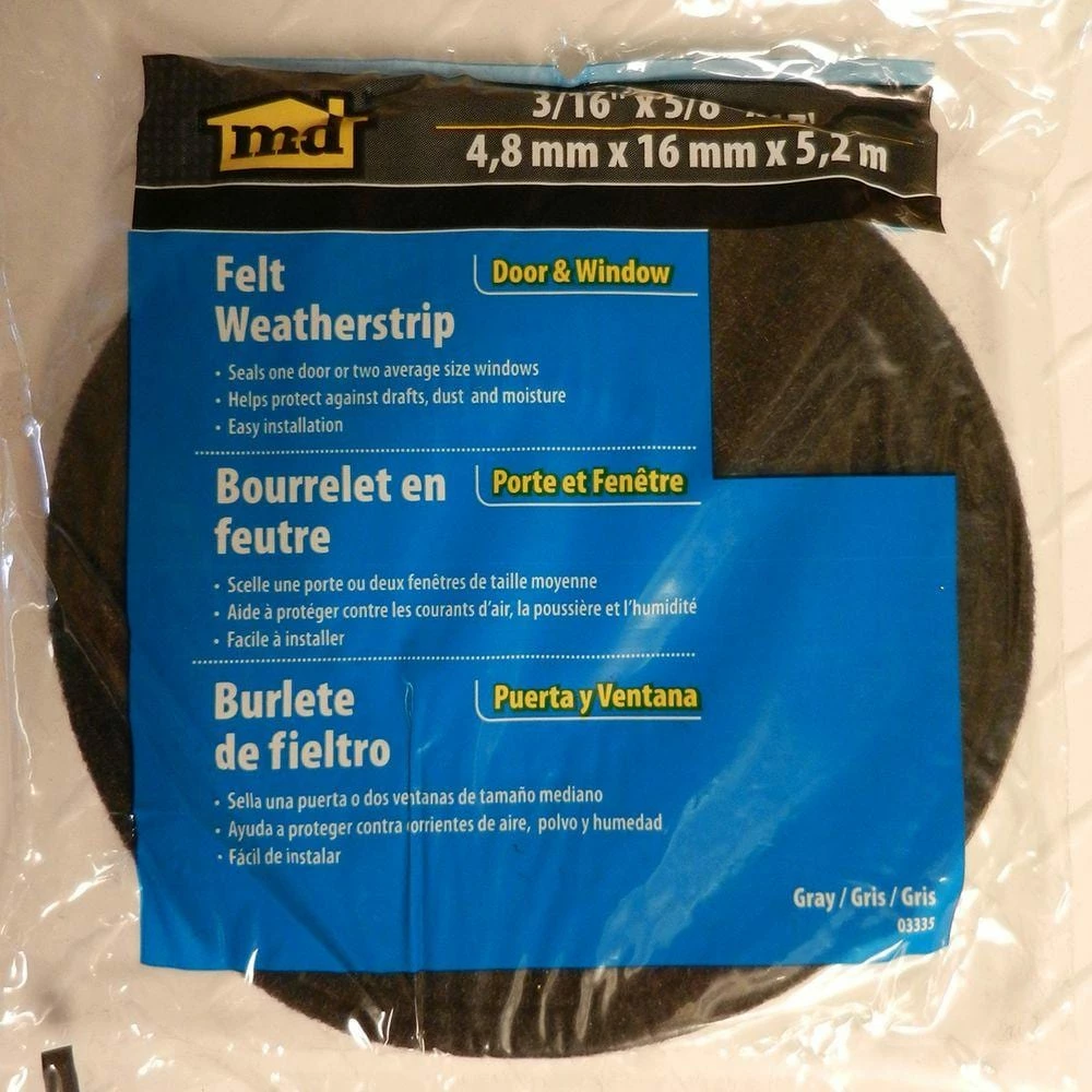 M-D Building Products 3/16 in. x 5/8 in. x 17 ft. Gray Felt Weatherstrip 4 M-D Building Products 3/16 in. x 5/8 in. x 17 ft. Gray Felt Weatherstrip - Image 2