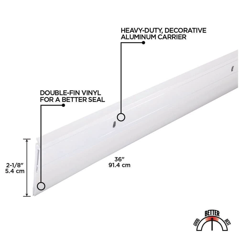 M-D Building Products 36 in. White Aluminum and Vinyl Heavy-duty Screw-on Door Sweep 5 M-D Building Products 36 in. White Aluminum and Vinyl Heavy-duty Screw-on Door Sweep - Image 3