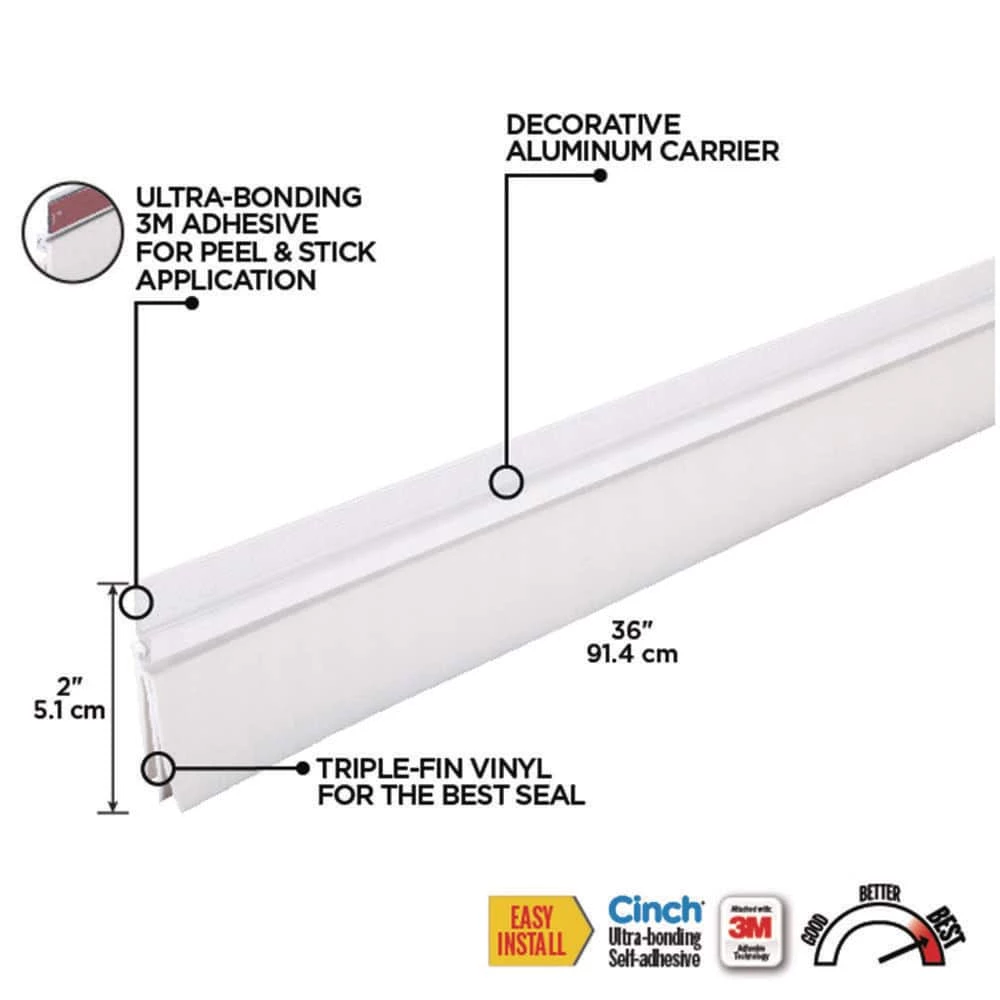 M-D Building Products 36 in. White Aluminum and Vinyl Cinch Self-adhesive Door Sweep 5 M-D Building Products 36 in. White Aluminum and Vinyl Cinch Self-adhesive Door Sweep - Image 3
